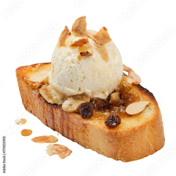 Fototapeta Delicious toast with ice cream transparent background food photography culinary art close-up