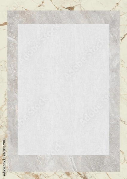 Fototapeta Rectangular white frame with marble texture border on a beige marbled background