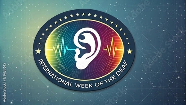 Fototapeta International Week of the Deaf, Oval Composition of Ear with Visual Sound Waves Illustration