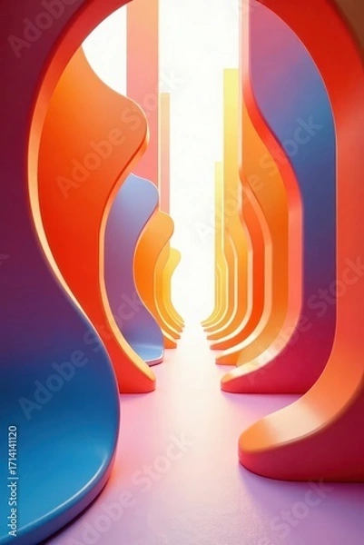 Fototapeta Abstract shapes of moving forms in a bright atrium , indistinct, modern