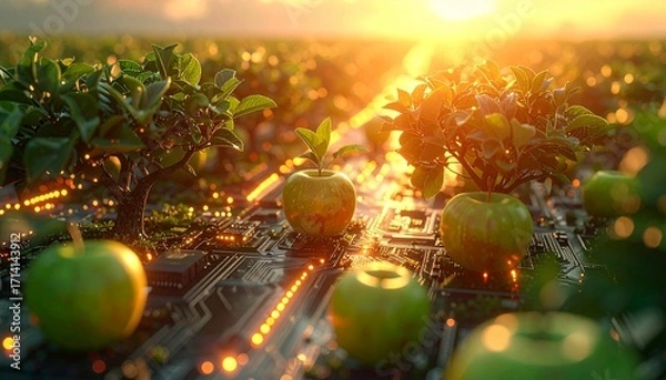 Obraz Green Technology Concept with Plants Growing on Circuit Board