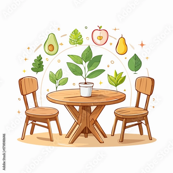 Fototapeta Pixel Art Table Setting with Plants and Fruits