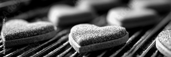 Fototapeta Heart-shaped cookies cooling on a wire rack after baking