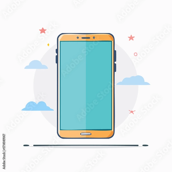 Fototapeta Orange Smartphone with Teal Screen and Cloud Background