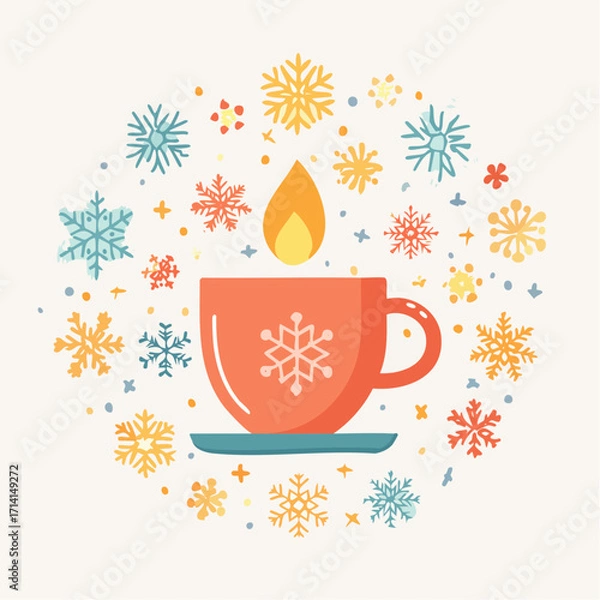 Fototapeta Warm Winter Beverage with Snowflake Design