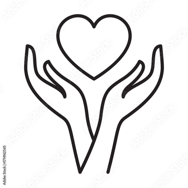 Obraz Two hands holding heart outline icon for charity care and support vector