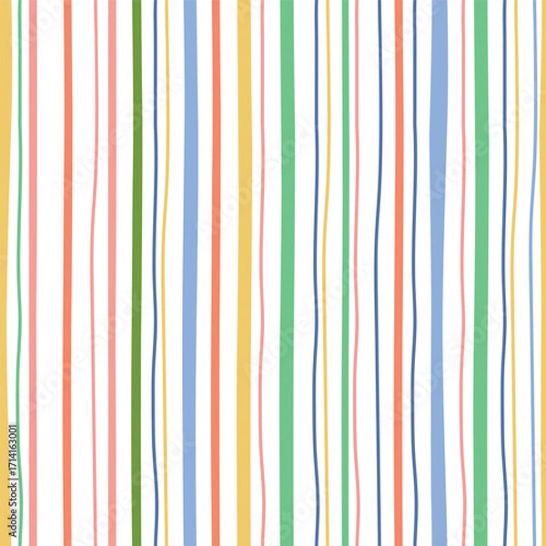 Fototapeta Colorful striped seamless pattern. Cute hand drawn stripes, geometric repeat background, wallpaper, textile design, gift paper, fabric. Vector strokes, lines shape backdrop.