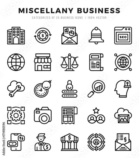 Fototapeta Miscellany Business Lineal icons collection. 25 icon set. Vector illustration.