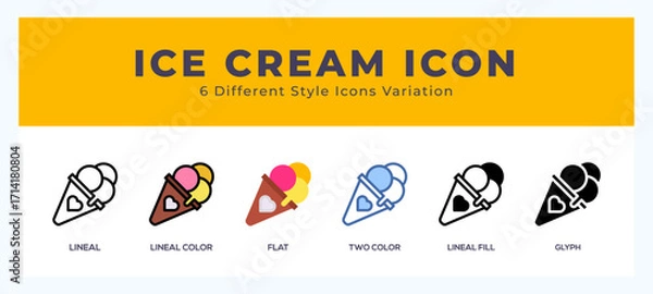Fototapeta Ice cream icon set with different styles. Icons designed in filled. outline. flat. glyph and line colored.