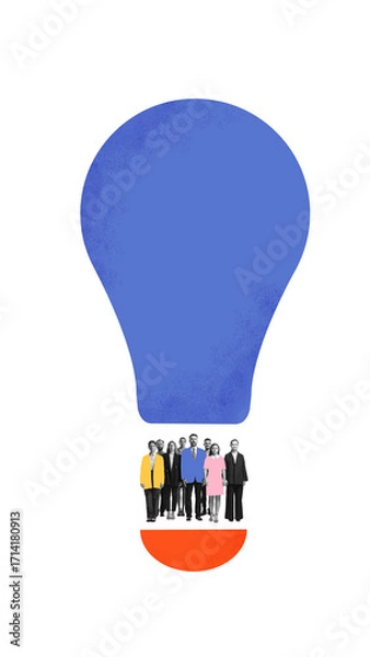 Fototapeta Modern composition. Group of business people inside giant light bulb symbolizing innovation