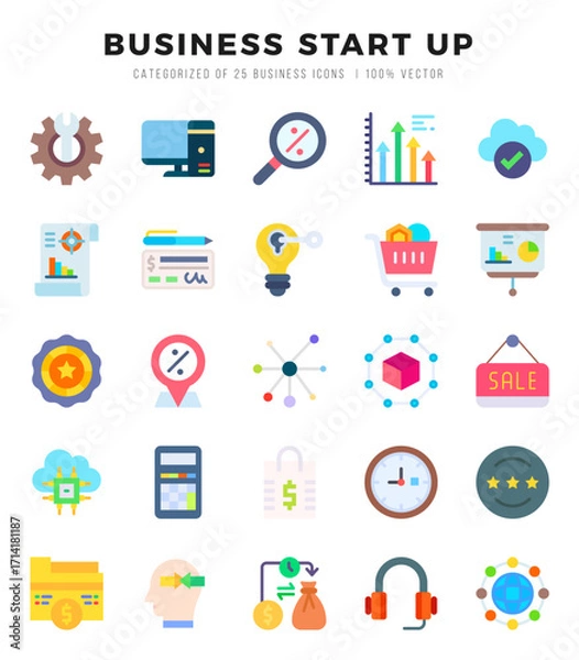 Fototapeta Business Start Up elements. Flat web icon set. Simple vector illustration.