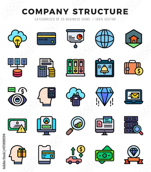 Fototapeta Simple Set of Company Structure Related Vector Lineal Color Icons.