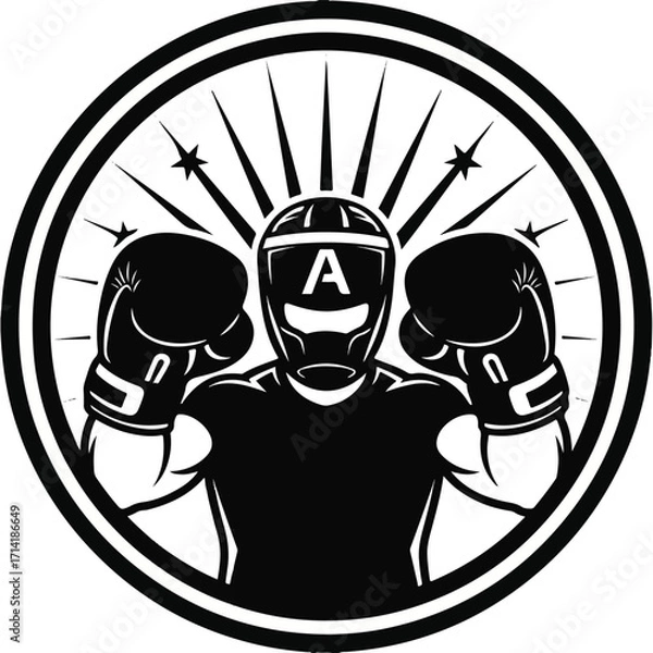 Obraz Boxing athlete with gloves and headgear in a circular logo design.