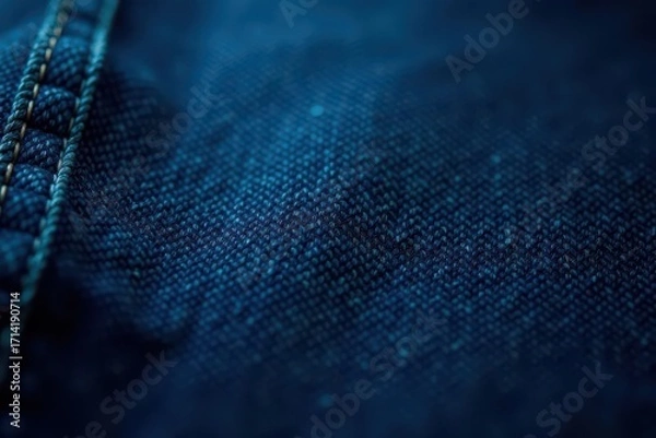 Fototapeta Close-up, rugged denim weave Deep indigo, textured threads , background, design