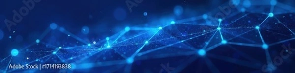 Fototapeta Abstract blue geometric shapes, glowing tech lines, minimal, modern, illustration