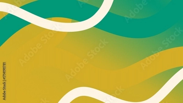 Fototapeta A colorful abstract background with flowing green, yellow, and cream wave patterns, creating a smooth and modern design.