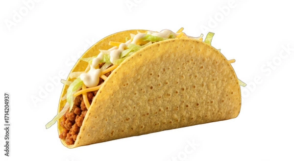 Obraz Taco with meat, cheese, lettuce, sauce in a hard shell