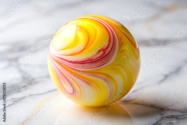 Obraz Zesty yellow and citrus pink veins playfully splashing through a frosted white marble base