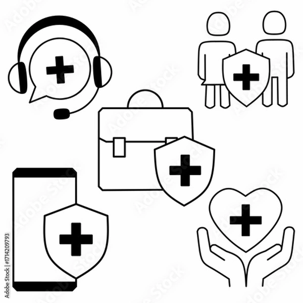 Fototapeta Vector art symbols set of family and community health icons also jobs and health applications 