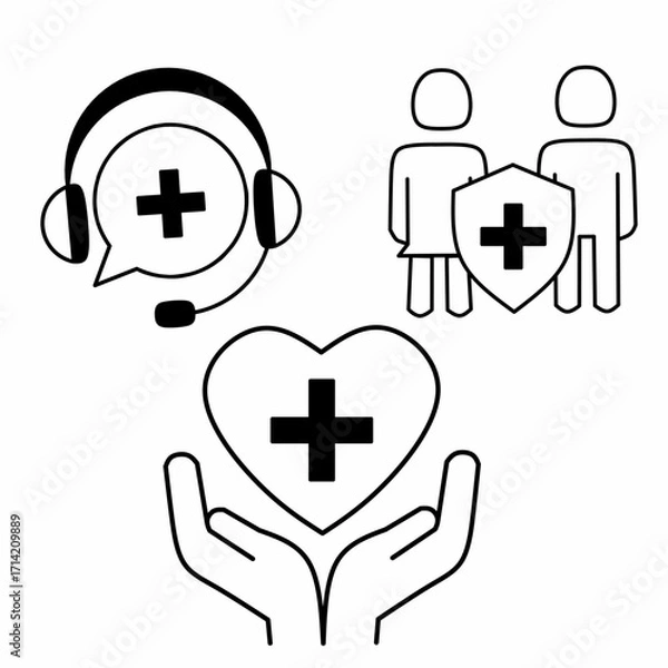 Fototapeta Vector art symbols set of health icons such as health complaints, family health and Maintain health 