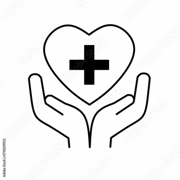 Fototapeta Vector art of hand icon symbol holding heart icon with health symbol 