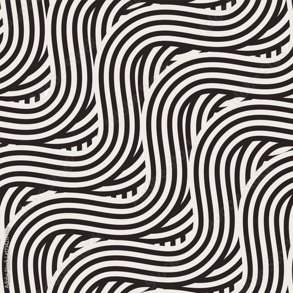Fototapeta Seamless abstract waves pattern. Black and white background
