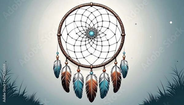 Fototapeta Dreamcatcher illustration against a soft gradient background