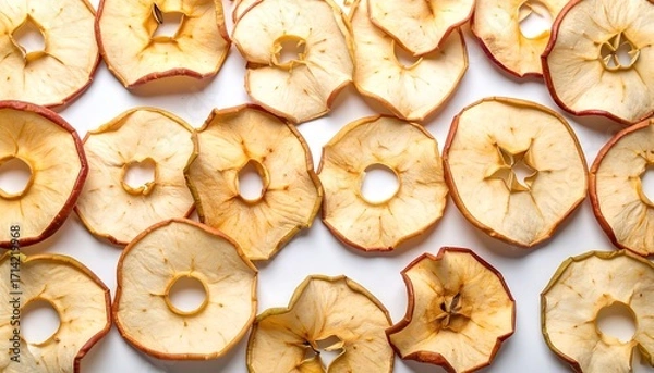 Fototapeta Dried apple slices arranged on a white surface