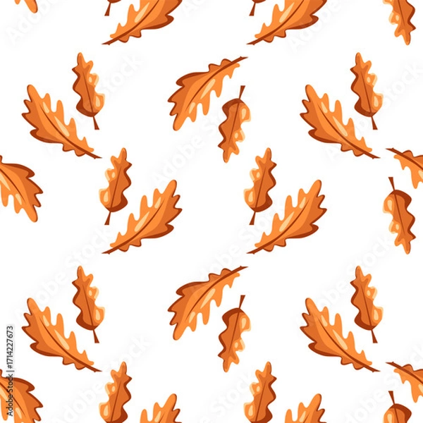 Fototapeta Autumn leaves. Seamless fall pattern with oak leaves on a white background. Vector illustration.