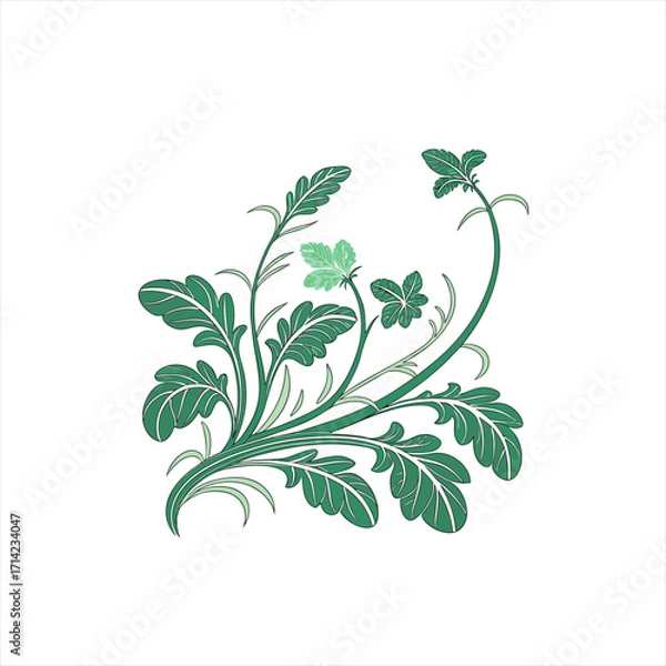 Obraz Elegant green floral design with swirling leaves and delicate vines