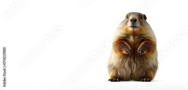 Fototapeta A single groundhog stands alone against a pure white backdrop, meadow, stock photo
