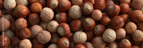 Fototapeta Dense Pile of Hazelnuts in Shells food ingredients