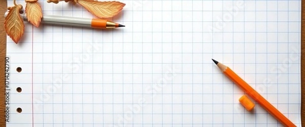 Fototapeta Clean white grid paper background, ideal for note-taking or design,  note,  organization