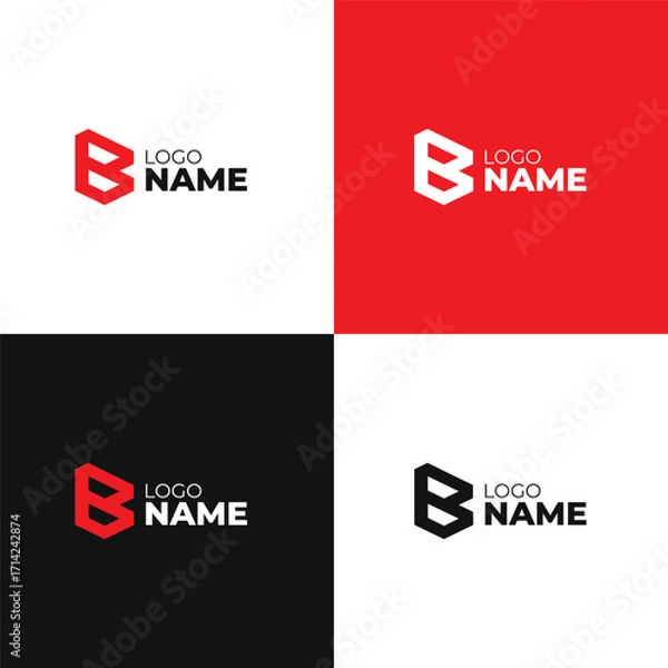 Fototapeta Modern Red Geometric B Letter Logo Design Template