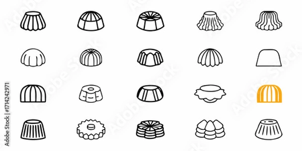Fototapeta Collection of twenty pudding and gelatin dessert icons in various shapes and styles on a white background