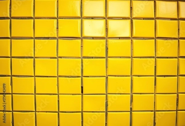 Fototapeta Close-up of a textured wall clad in bright yellow tiles,  tiles,  close up