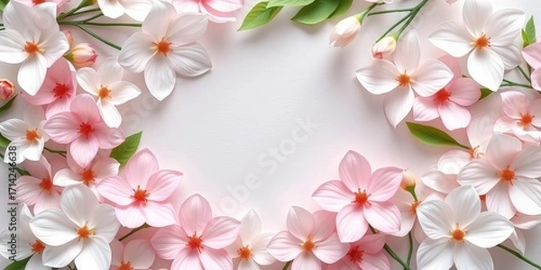 Fototapeta Delicate white paper flowers form a soft, textured background,  summer,  minimalist