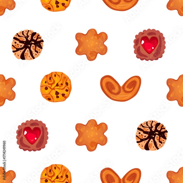 Fototapeta Bakery and Confectionery Seamless Pattern with Cookies. Vector Illustration.