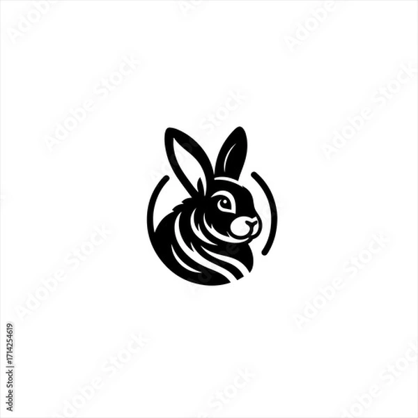 Obraz Stylized black rabbit head logo inside a circle emblem