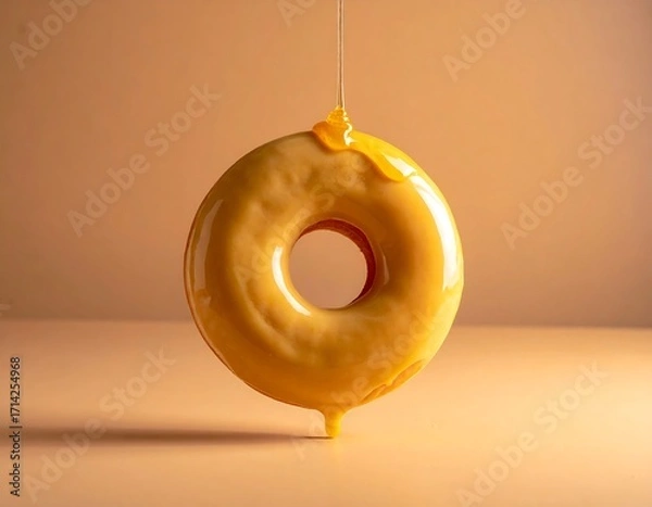 Fototapeta Dripping honey-glazed donut on a beige background