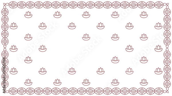 Obraz Pattern with lotus flowers and decorative border design on a white background surface art design