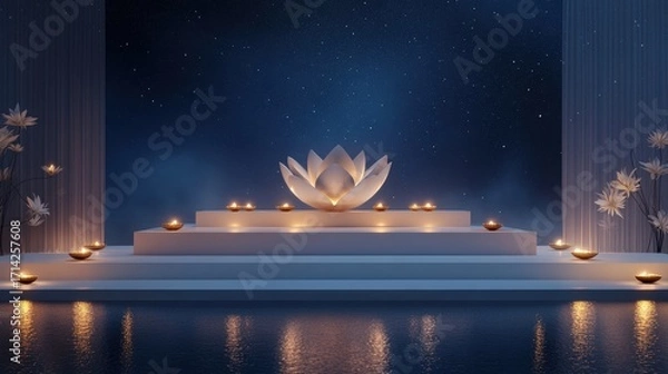 Fototapeta Banner design for diwali festival and podium,Diwali light decoration candle with fireworks,Stage,Product display Showcase design sparkle background,Deepavali,Dipavali,3D podium illustration.