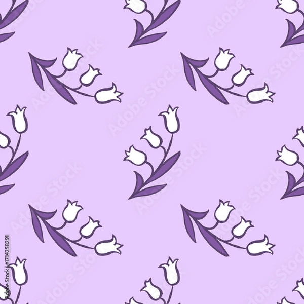 Obraz Simple cute harebell flower seamless pattern in violet color.