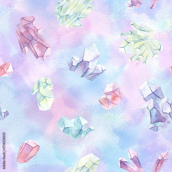 Obraz Watercolor crystals seamless pattern on beautiful pastel background.