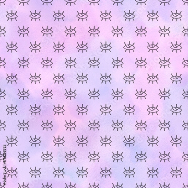 Obraz Evil eye seamless pattern. Magic, witchcraft, occult symbol on pink background.
