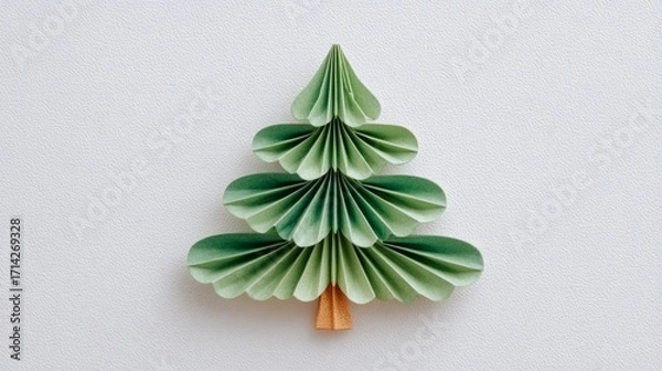 Fototapeta Decorative paper tree in green tones with layered design  