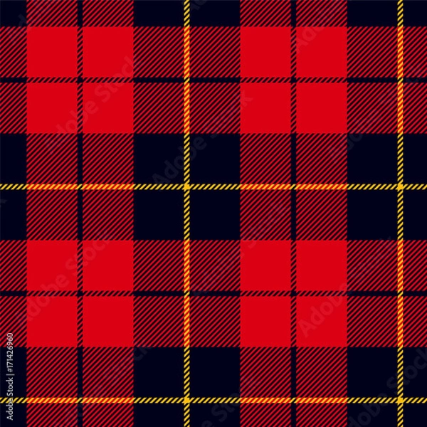 Obraz Scottish plaid in red, black, yellow. Wallace tartan seamless pattern