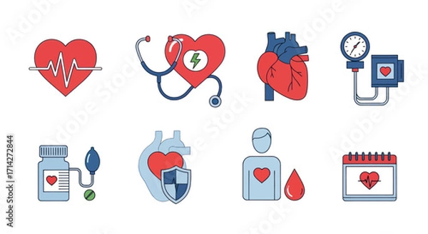 Fototapeta Collection of Heart-Related Medical Icons and Illustrations.