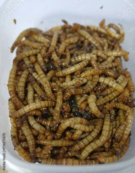 Obraz Many mealworms in a container