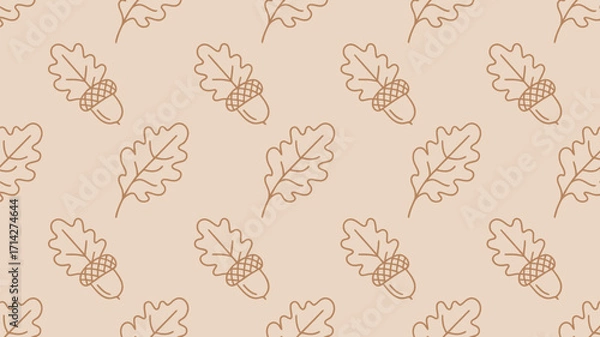Fototapeta Seamless pattern featuring stylized oak leaves and acorns on a light beige background design element 100